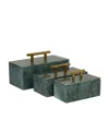 Rosemary Lane Real Marble Box With Gold-tone Bar Handles Set Of 3 In Green