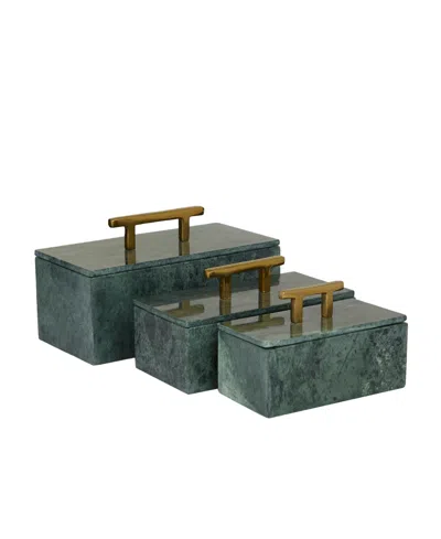 Rosemary Lane Real Marble Box With Gold-tone Bar Handles Set Of 3 In Green