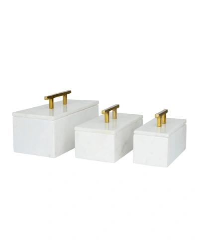 Rosemary Lane Real Marble Box With Gold-tone Handle Set Of 3 In White