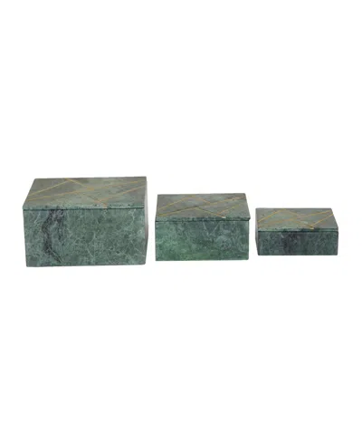 Rosemary Lane Real Marble Box With Gold-tone Linear Lines Set Of 3 In Green