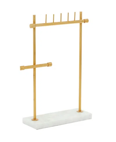 Rosemary Lane Real Marble Jewelry Stand With Rectangular Base, 12" X 4" X 13" In Gold