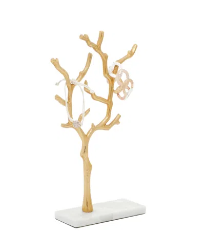 Rosemary Lane Real Marble Tree Jewelry Stand With Rectangular Base, 9" X 3" X 13" In Gold
