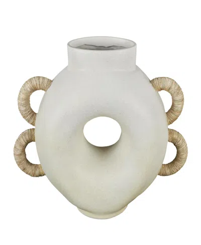 Rosemary Lane Resin 13" Contemporary Vase With Woven Inspired Arched Handles In White