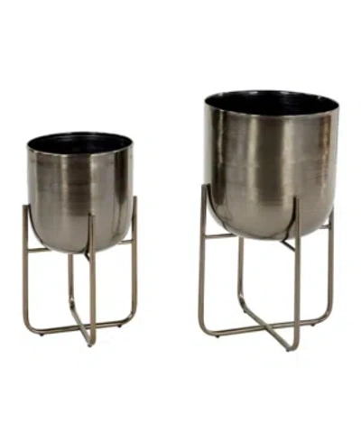 Rosemary Lane Set Of 2 Black Metal Contemporary Planter, 16", 13"