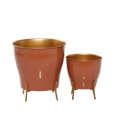 Rosemary Lane Set Of 2 Orange Metal Farmhouse Planter, 9", 12"