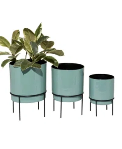 Rosemary Lane Set Of 3 Teal Metal Contemporary Planter In Aqua
