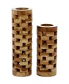 Rosemary Lane Teak Wood Contemporary Vase, Set Of 2