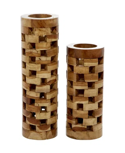 Rosemary Lane Teak Wood Contemporary Vase, Set Of 2 In Brown