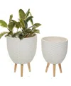 Rosemary Lane White Ceramic Indoor Outdoor Planter With Wood Legs Set Of 2 In White