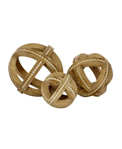 Rosemary Lane Wood Farmhouse Geometric Sculpture, Set Of 3 In Brown