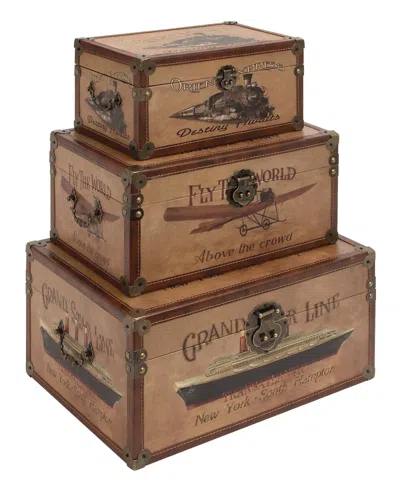 Rosemary Lane Wood Retro Trunk, Set Of 3 In Brown