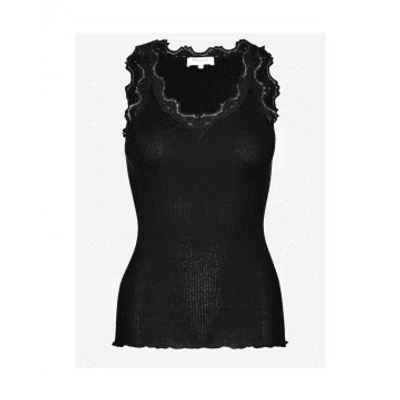Rosemunde Babette V Neck Lace Vest Top Col: 010 Black, Size: Xs