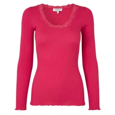 Rosemunde Silk Top Long Sleeve W Lace Pink Berry