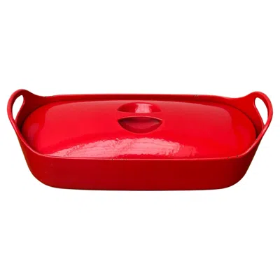 Pre-owned Rosenlew And Co. Of Finland Mid-century Modern Large Red Enamel Pot By Timo Sarpaneva Rosenlew Finland 1960s