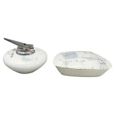 Pre-owned Rosenthal 1960s  Ceramic Smoking Set: Ashtray & Lighter From Germany In Gray