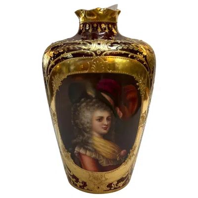 Pre-owned Rosenthal 19th Century Hand Painted Portrait Cabinet Vase By  In Brown