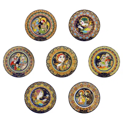 Pre-owned Rosenthal 7 Hand Painted & Signed By Wiinblad Porcelain Christmas Plates, , 1970s In Brown