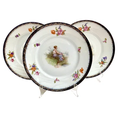 Pre-owned Rosenthal Antique  Plates, Germany, Set 3 Porcelain Dinner Plates In Gray