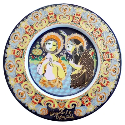 Pre-owned Rosenthal Bjørn Wiinblad Christmas Plate 1982 "baptism Of Jesus" In Sand