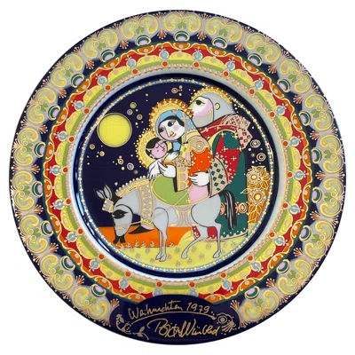 Pre-owned Rosenthal Christmas 1979 Wall Plate By Wiinblad, Hand Painted Gold Porcelain,