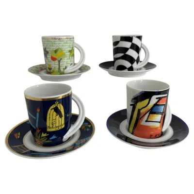 Pre-owned Rosenthal Collection 4 Espresso Coffee Cup And Saucer Art Porcelain  Studio Line In Gray