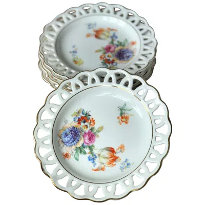 Pre-owned Rosenthal Dessert Set Of Eight Hand Painted Porcelain Plates In Gray