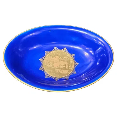 Pre-owned Rosenthal Exquisite German Gold Leaf Sevres Style Cobalt  Oval Centerpiece Bowl In Blue