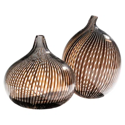 Pre-owned Rosenthal Filigrana Glass Vase Pair By Hertha Bengtson And Mario Colelli, 1980s In Brown