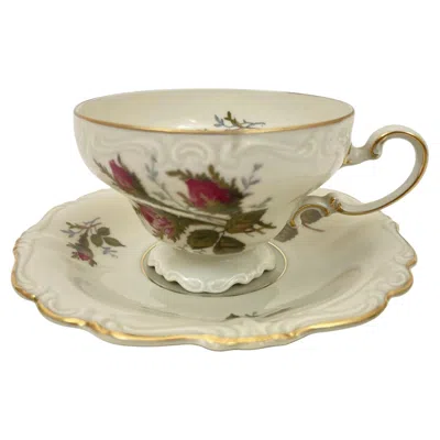 Pre-owned Rosenthal Footed Demitasse Cup And Saucer Set Moss Rose Pompadour Porcelain 1958 In Red