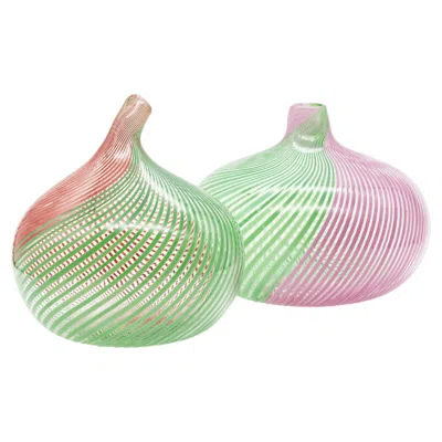 Pre-owned Rosenthal Glasstudio Filigrana Glass Vase Pair By Hertha Bengtson And Mario Cole In Beige