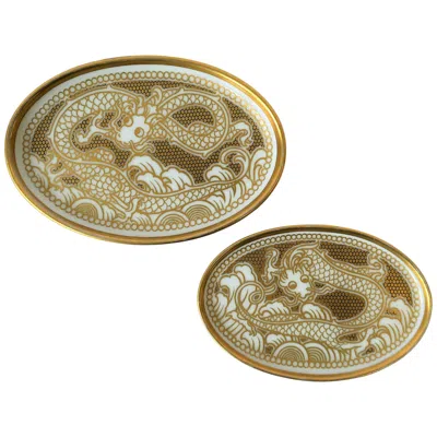 Pre-owned Rosenthal Gold Porcelain Dragon Jewelry Dishes By  In Brown