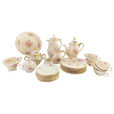 Pre-owned Rosenthal Kronach Viktoria German Porcelain Floral Design Coffee Set, 27 Pieces In Sand