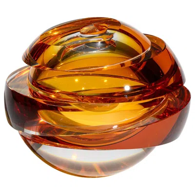 Pre-owned Rosenthal Large  Creative Center Blockglas Amber Art Glass Globe Vase, 2012 In Brown