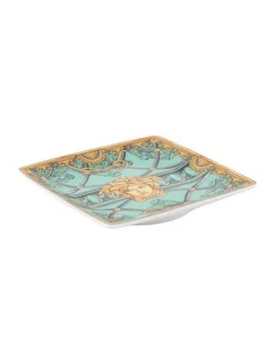 Pre-owned Rosenthal Meets Versace La Scala Del Palazzo Verde Square Dish In Green