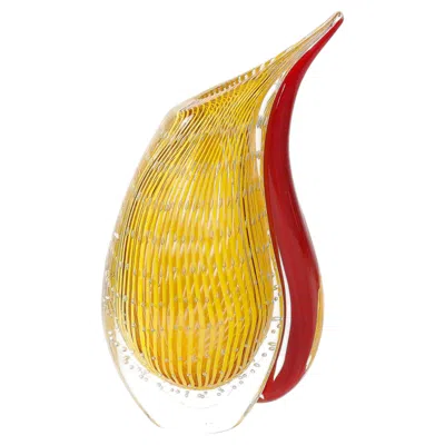 Pre-owned Rosenthal Mid-century Modernist Hand-blown Teardrop Form Glass Vase In Yellow And Scarlet