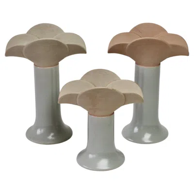 Pre-owned Rosenthal Mid-century Vintage Trio Of Lisa Larson For  Ceramic Candle Holders In Gray