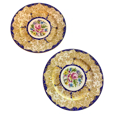 Pre-owned Rosenthal Middle 20th Century Rococo Two Dinner Plates Blue Gilt Flowers  Germany