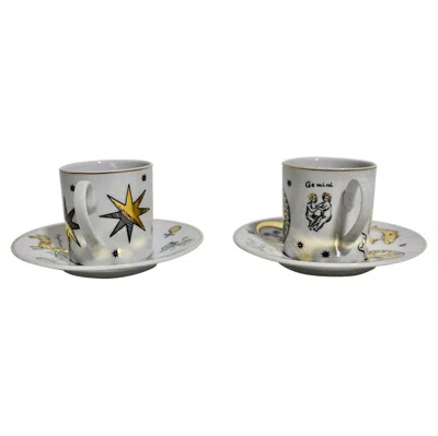 Pre-owned Rosenthal Modern Vintage Duo Set Of Espresso Cups Piero Fornasetti For  1980s In Gray