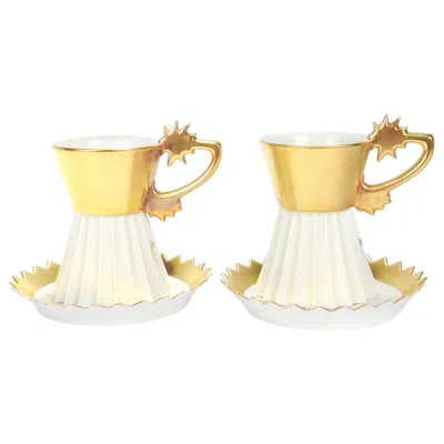 Pre-owned Rosenthal Pair Of  Studio Linie Gilt Porcelain No. 23 Cup & Saucers By Otto Piene In White