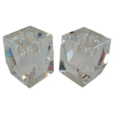 Pre-owned Rosenthal - Pair Of Vintage Crystal Candle Holders - Germany - Circa 1980's In Gray