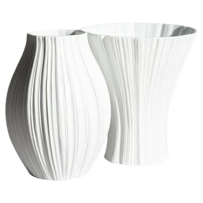 Pre-owned Rosenthal Plissee Porcelain Vase Duo By Martin Freyer For , 1968 In Transparent