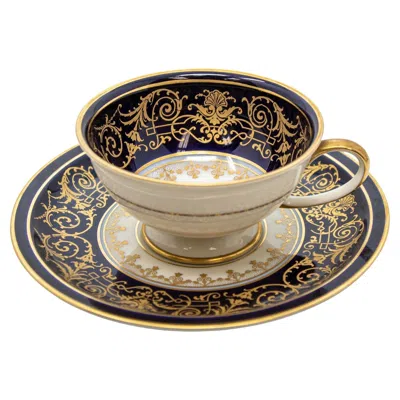 Pre-owned Rosenthal Porcelain Coffee Cup And Saucer Demitasse Black And Gold 1940