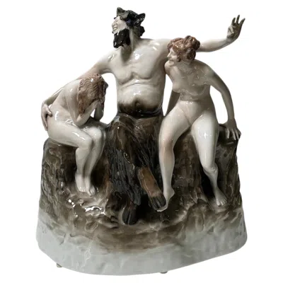 Pre-owned Rosenthal Porcelain Faun With Nymphs By Walter Schott For , 1920 In Black