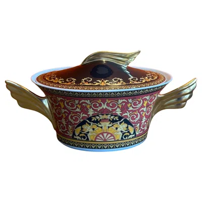 Pre-owned Rosenthal Porcelain Red "medusa" Tureen / Serving Bowl With Lid By Versace For