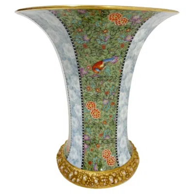 Pre-owned Rosenthal Porcelain Vase By  With Leaf, Birds And Chrysanthemum, Germany In Transparent