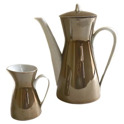 Pre-owned Rosenthal Raymond Loewy For  ‘form 2000' Mcm Coffee Pot And Creamer Taupe Crystal In Brown