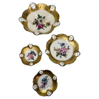 Pre-owned Rosenthal Rococo Heavily Gilded  Moliere Four Plates 1930 Flowers In Brown
