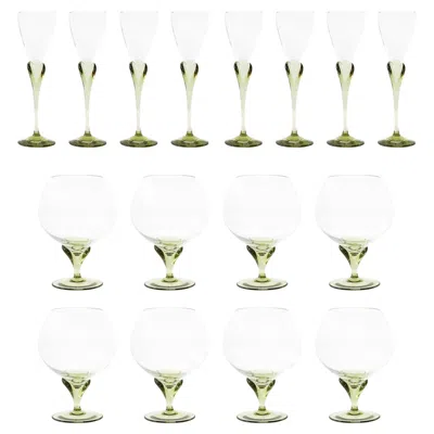 Pre-owned Rosenthal Set Of 16 Papyrus Pattern  Cordial & Brandy Sniffer Crystal Stemware In White