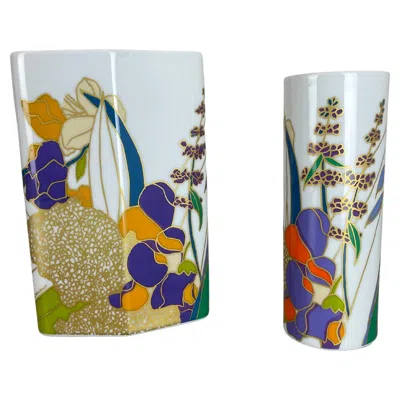 Pre-owned Rosenthal Set Of 2 Colorful Porcelain Vases By Wolf Bauer For , Germany, 1980s In Transparent