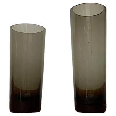 Pre-owned Rosenthal Set Of 2 Vintage German Glass Fortuna Line Vases From  In Black